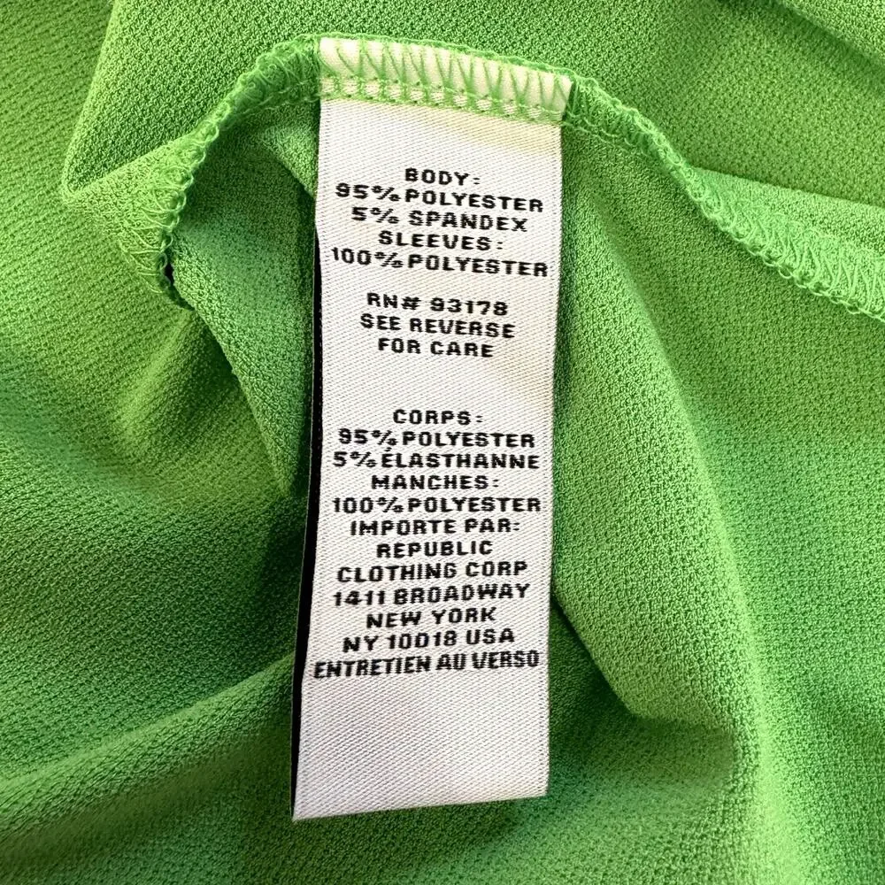 Carmen‎ Womens Blouse Large Green Sheer Puff Sleeve Mixed Media Stretch Knit Top - Picture 8 of 10